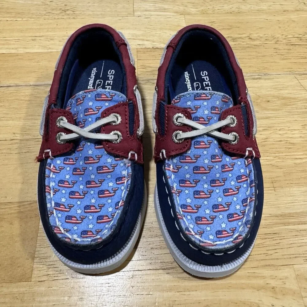 Sperrys Kids Vineyard Vines Boat Shoes Slip On Americana USA Flag EUC 8.5 Infant